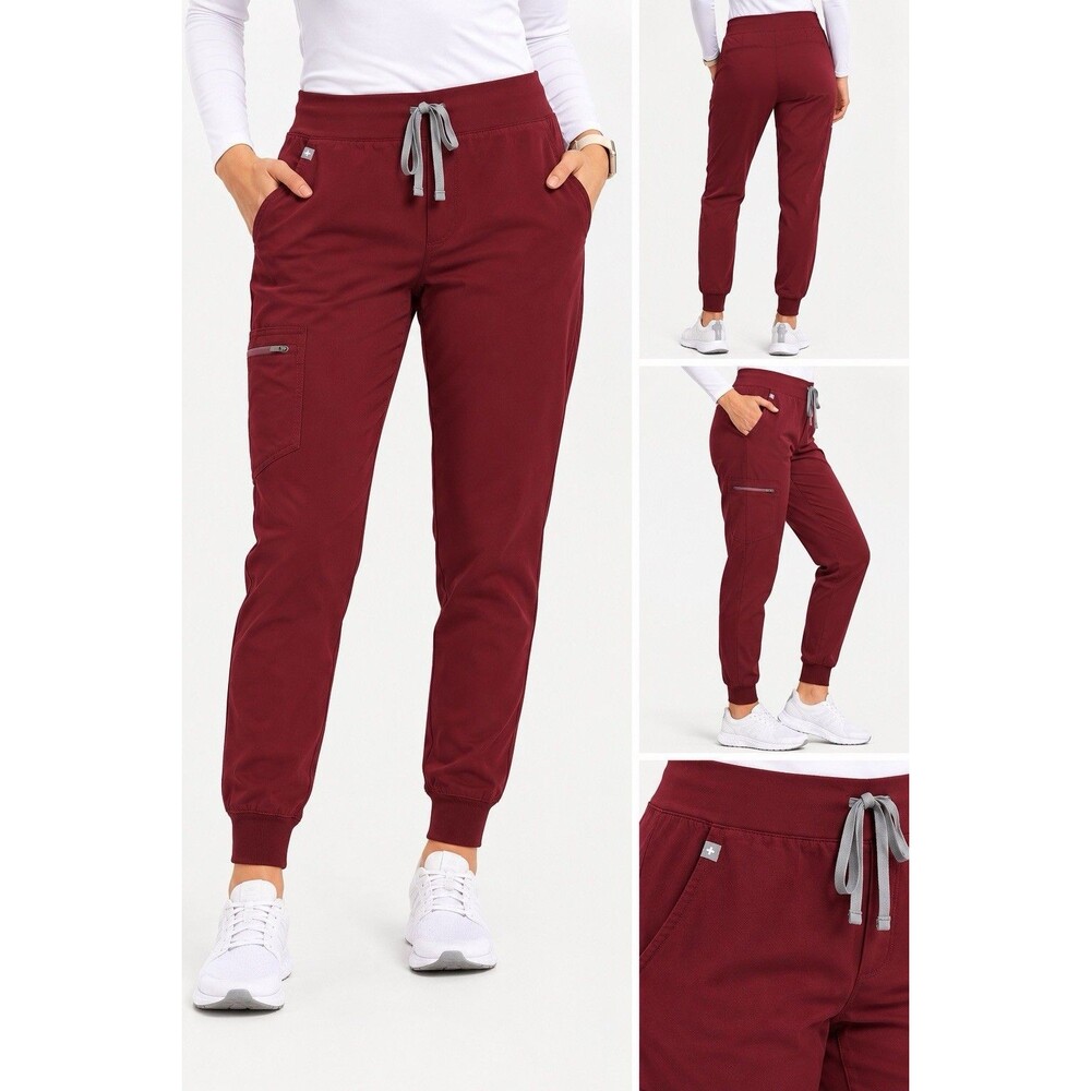 FIGS Zamora Jogger Scrub Pants Burgundy Wine Technical Collection Large Petite